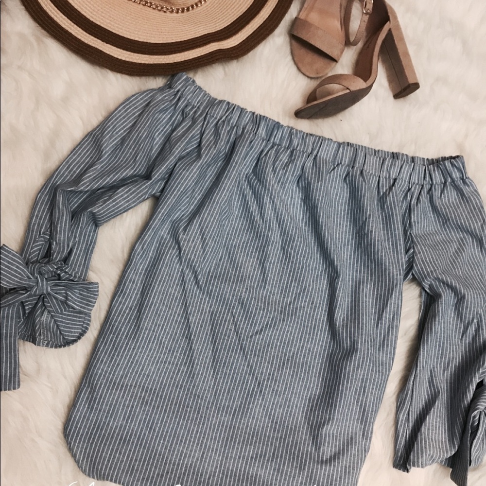 Blue Stripped Off the Shoulder Top